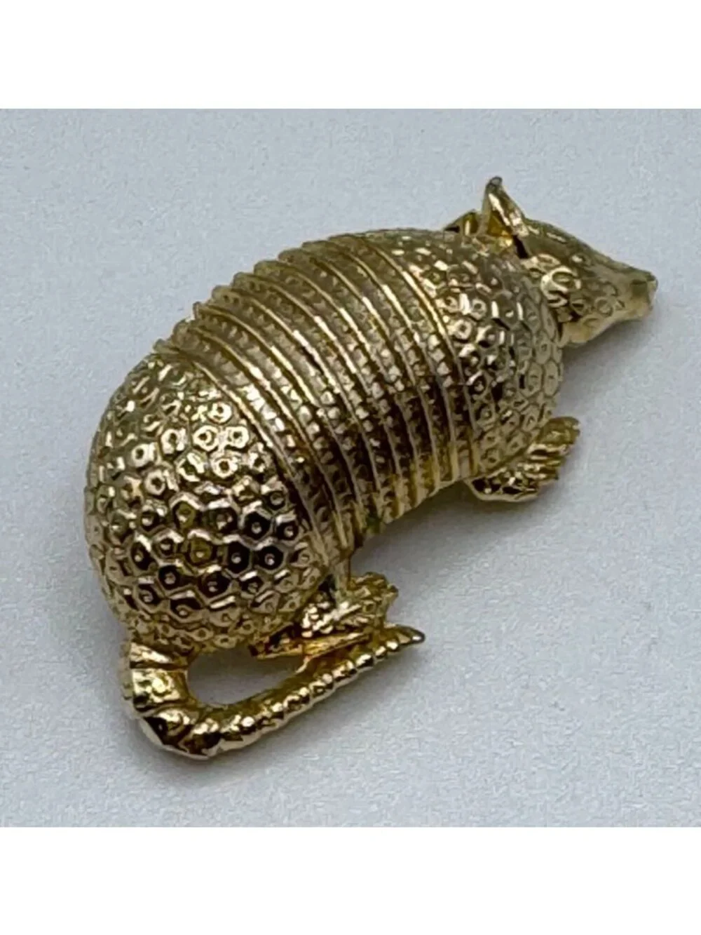 Signed JJ Armadillo Pin Textured Gold Tone Textured Shell Animal Brooch Vintage